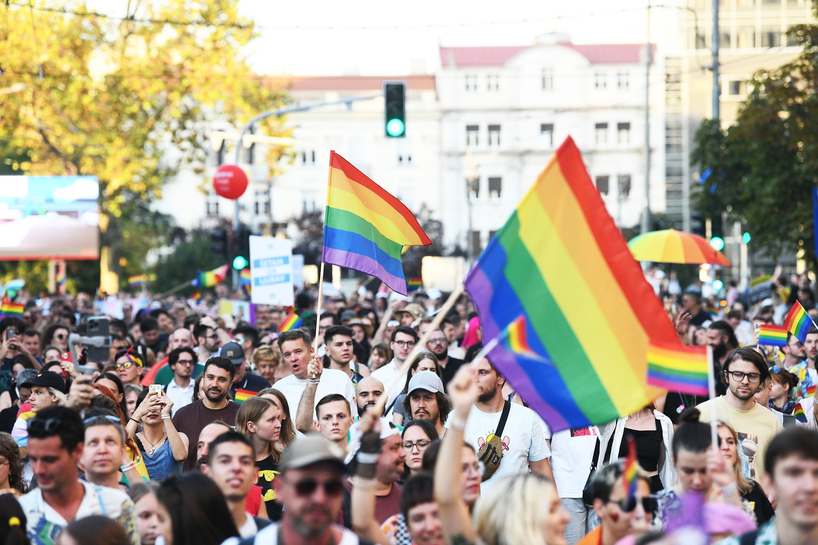 Festival crowd with rainbow flags